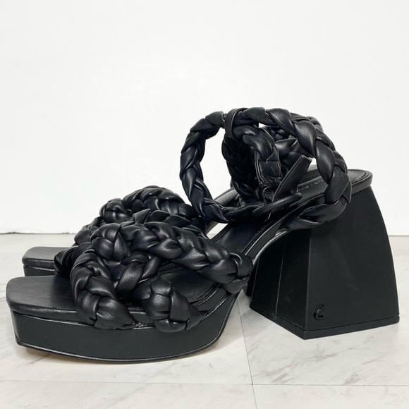 Circus Sam Edelman Mable Black Faux Leather Braided Block Heel Sandal 9 1/2 M - Picture 1 of 13